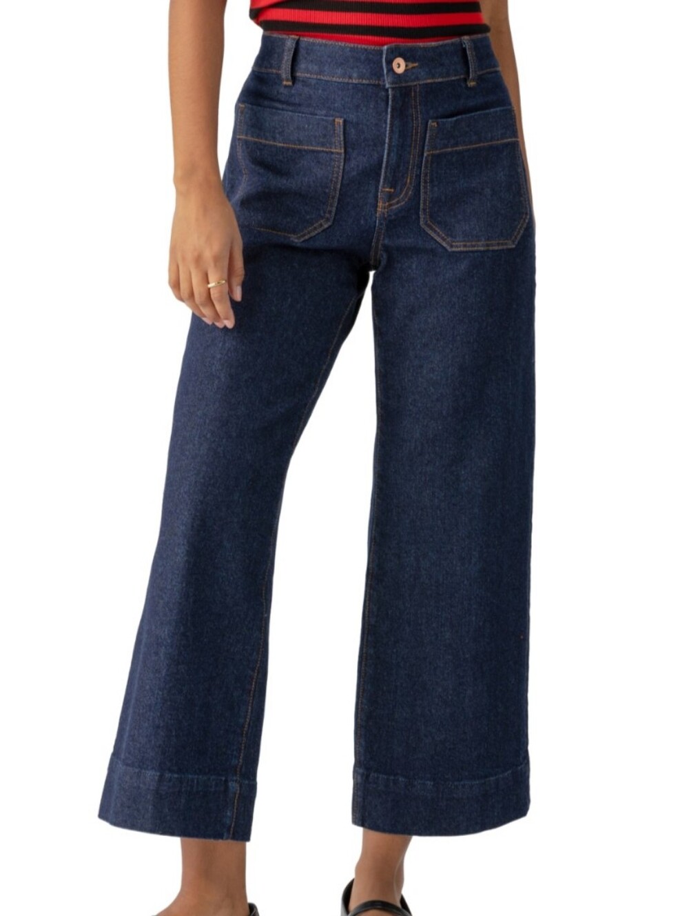Sanctuary Jeans NWT Size 32 Blue Marine Denim Wide Leg Cropped Pockets Cozy